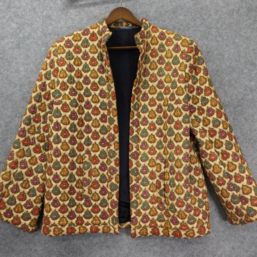 Vintage Valdrome Quilted Jacket Womens 44 XL Boho Folk Paisley Luxury FRANCE